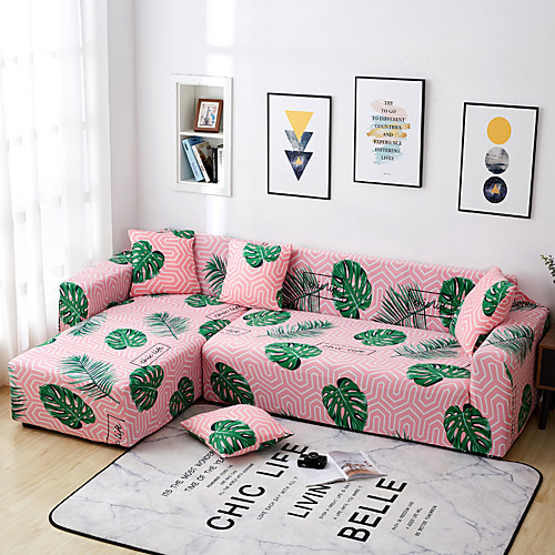 

высоко эластичные листья геометрический принт спандекс полиэстер диван чехол для кресла диванчик сиденья 3 4-х местный l-образный секционный чехол для дивана розовый