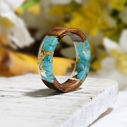 

Men's Women's Ring Resin 1pc Turquoise Resin Wood Round Natural Boho Gift Jewelry Floral Theme Flower Botanical Cute Lovely