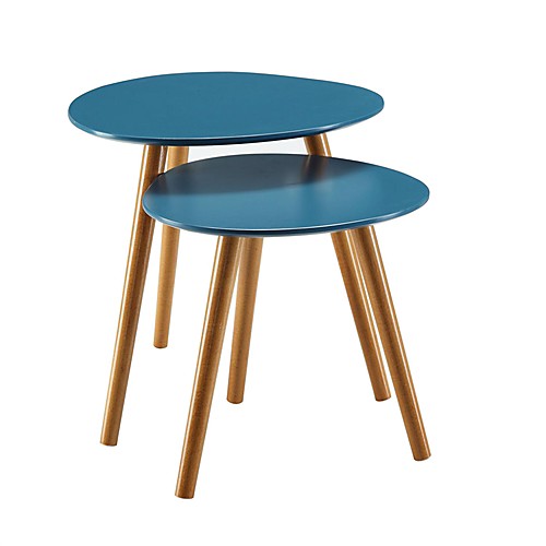 

набор современных раскладных столиков 2 - середины века синего цвета с ножками из цельного дерева