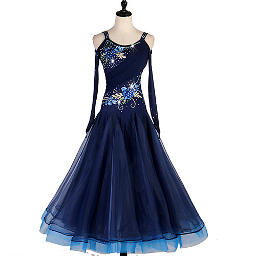 

Ballroom Dance Dresses Women's Training / Performance Spandex / Elastane / Tulle Embroidery / Crystals / Rhinestones Long Sleeve Dress