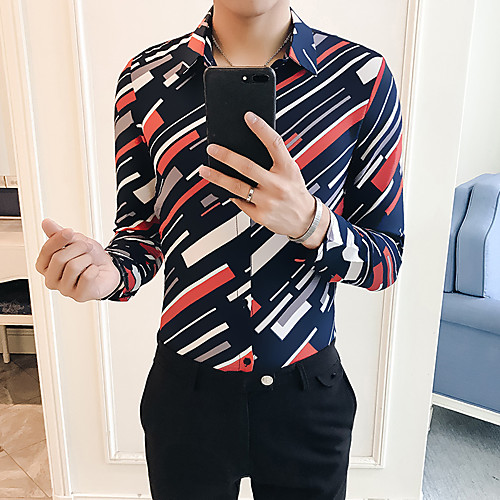 Men's Daily Going out Basic / Elegant Shirt - Striped / Color Block Red
Men's Daily Going out Basic / Elegant Shirt - Striped / Color Block Red