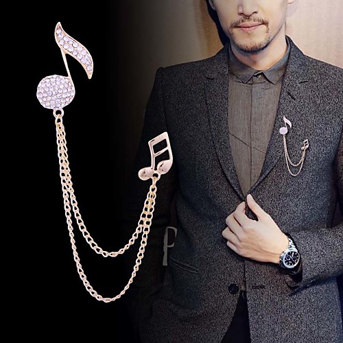 

Men's Crystal Brooches Spiga Creative Music Notes Vertical / Gold bar Luxury Classic Basic Rock Fashion Brooch Jewelry Gold Silver For Wedding Party Daily Work Club