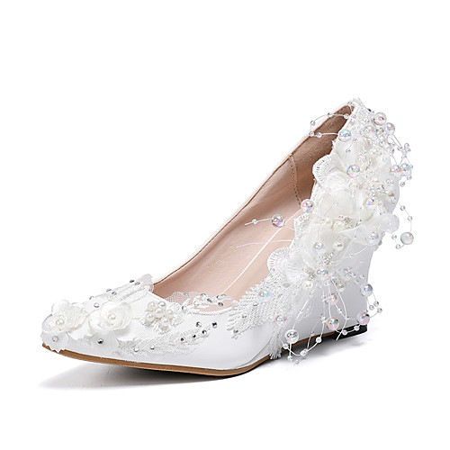 Women's Wedding Shoes Wedge Heel Pointed Toe Satin Flower Lace / PU Sweet / Minimalism Spring & Fall / Spring & Summer White / Pink / Party & Evening
Women's Wedding Shoes Wedge Heel Pointed Toe Satin Flower Lace / PU Sweet / Minimalism Spring & Fall / Spring & Summer White / Pink / Party & Evening