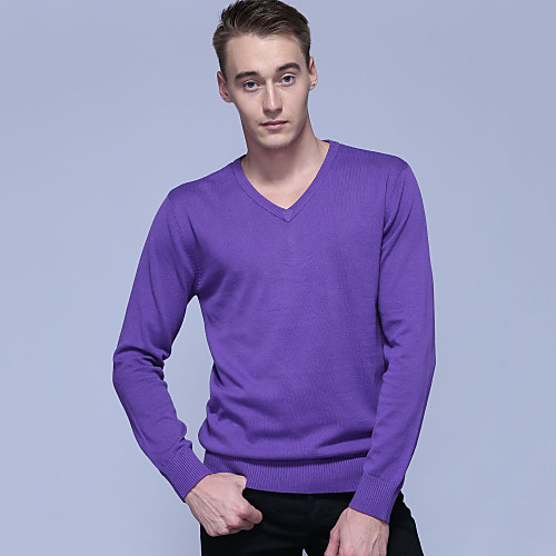 

Men's Solid Colored Long Sleeve Slim Pullover Sweater Jumper, V Neck Fall / Winter Black / Purple / Blushing Pink US32 / UK32 / EU40 / US34 / UK34 / EU42 / US36 / UK36 / EU44