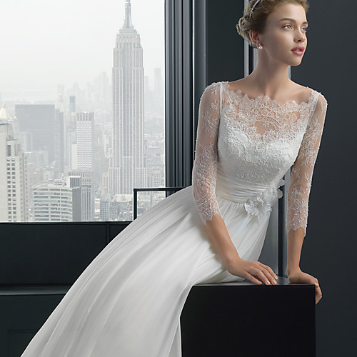 A-Line Bateau Neck Sweep / Brush Train Chiffon / Lace 3/4 Length Sleeve Sexy Plus Size Wedding Dresses with Lace 2020
A-Line Bateau Neck Sweep / Brush Train Chiffon / Lace 3/4 Length Sleeve Sexy Plus Size Wedding Dresses with Lace 2020