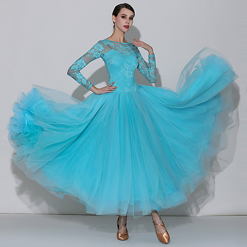 

Ballroom Dance Dresses Women's Performance Lace / Georgette Lace / Ruching / Split Joint Long Sleeve High Dress