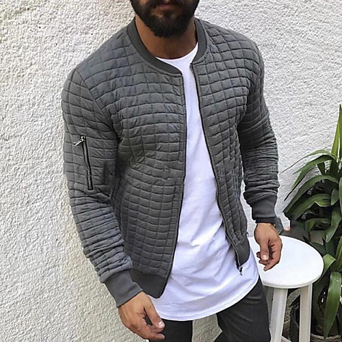 

Men's Daily Basic / Street chic Fall & Winter Short Jacket, Solid Colored Collarless Long Sleeve Polyester Patchwork Black / Gray / Khaki
