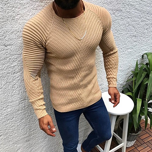 

Men's Solid Colored Long Sleeve Pullover Sweater Jumper, Round Neck White / Camel / Gray US32 / UK32 / EU40 / US34 / UK34 / EU42 / US36 / UK36 / EU44