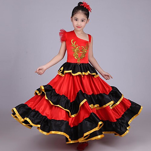 фото Девочки испанская леди танцы народные танцы платья этнический стиль полиэстер красный платье lightinthebox
