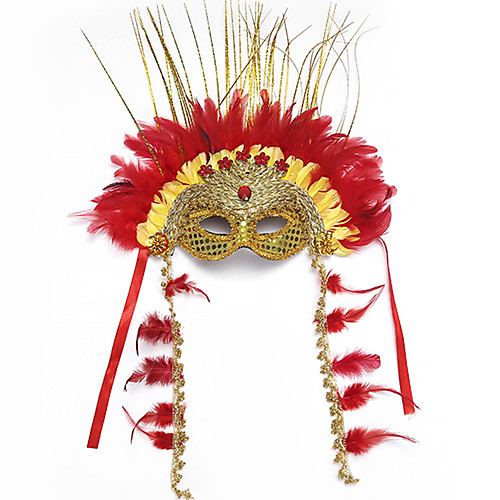 фото Перья венецианская маска маскарадная маска половинная маска вдохновлен косплей золотой хэллоуин хэллоуин карнавал маскарад взрослые жен. мужской / маски / маски lightinthebox