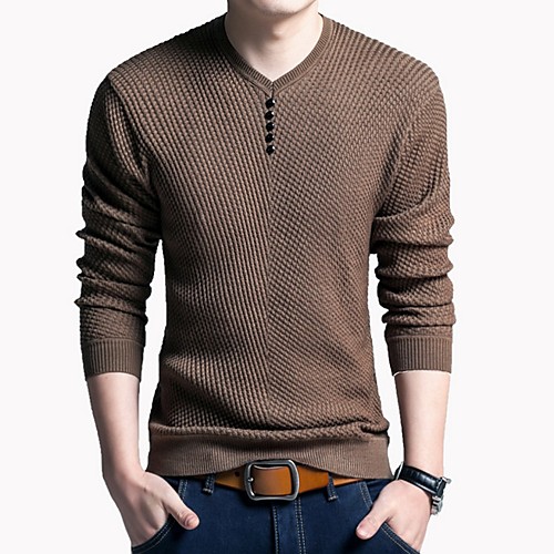 

Men's Solid Colored Long Sleeve Pullover Sweater Jumper, V Neck Black / Wine / Camel US32 / UK32 / EU40 / US34 / UK34 / EU42 / US36 / UK36 / EU44