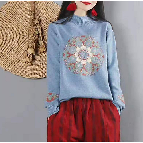 Women's Floral Long Sleeve Pullover Sweater Jumper, Round Black / Yellow / Blue One-Size
Women's Floral Long Sleeve Pullover Sweater Jumper, Round Black / Yellow / Blue One-Size