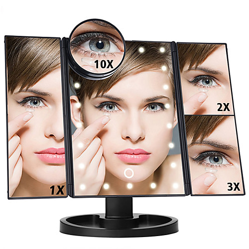 

светодиодный сенсорный экран 22 зеркало для макияжа с подсветкой 1x / 2x / 3x / 10x увеличительное зеркало 3 складные регулируемые затемняемые зеркала