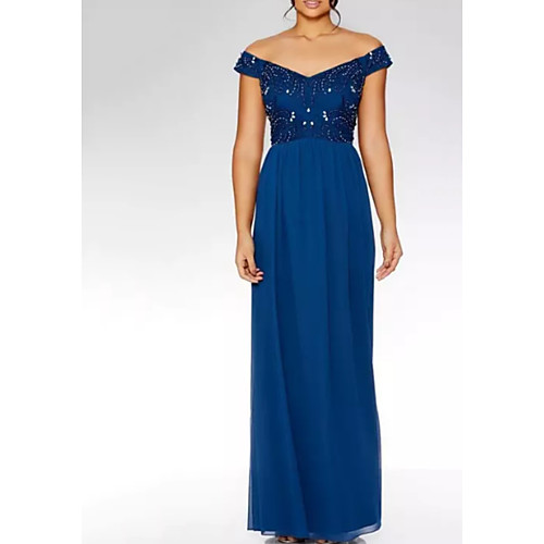 Sheath / Column Off Shoulder Maxi Chiffon / Stretch Satin Bridesmaid Dress with Beading
Sheath / Column Off Shoulder Maxi Chiffon / Stretch Satin Bridesmaid Dress with Beading