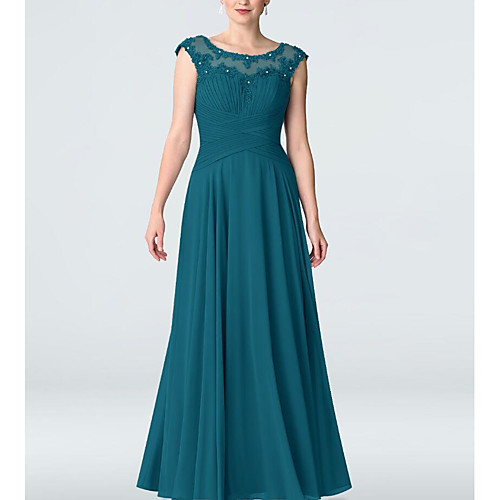 

A-Line Jewel Neck Floor Length Chiffon Formal Evening Dress with Crystals / Ruched / Pleats by LAN TING Express