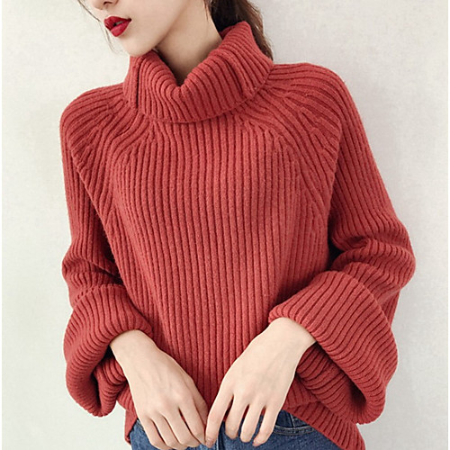 

Жен. Однотонный Длинный рукав Пуловер Свитер джемпер Черный / Розовый / Пурпурный Один размер