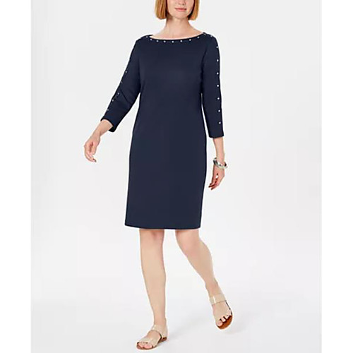 Sheath / Column Jewel Neck Knee Length Jersey 3/4 Length Sleeve Plus Size Mother of the Bride Dress with Beading 2020
Sheath / Column Jewel Neck Knee Length Jersey 3/4 Length Sleeve Plus Size Mother of the Bride Dress with Beading 2020
