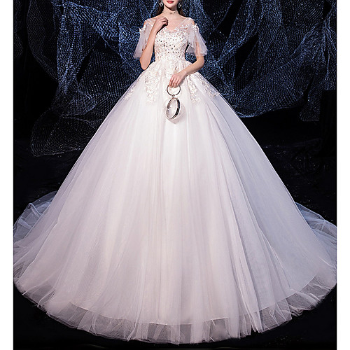Ball Gown V Neck Court Train Tulle Short Sleeve Made-To-Measure Wedding Dresses with Beading 2020
Ball Gown V Neck Court Train Tulle Short Sleeve Made-To-Measure Wedding Dresses with Beading 2020