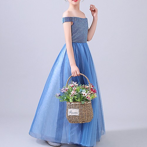 A-Line Floor Length Flower Girl Dress - Polyester Short Sleeve Off Shoulder with Paillette
A-Line Floor Length Flower Girl Dress - Polyester Short Sleeve Off Shoulder with Paillette
