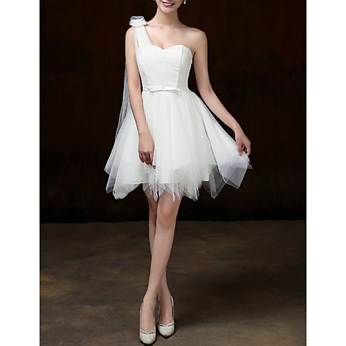A-Line One Shoulder Mini Chiffon / Lace Bridesmaid Dress with Lace / Open Back
A-Line One Shoulder Mini Chiffon / Lace Bridesmaid Dress with Lace / Open Back
