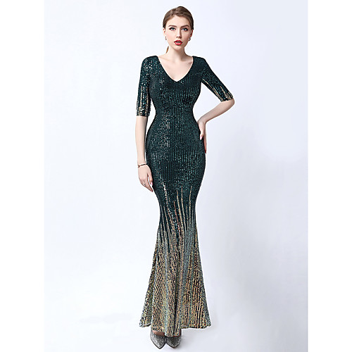 

Mermaid / Trumpet V Neck Floor Length Sequined Sparkle & Shine Formal Evening Dress with Sequin by LAN TING Express