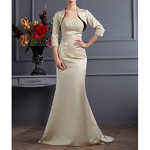 Mermaid / Trumpet / Two Piece Strapless Sweep / Brush Train Satin 3/4 Length Sleeve Wrap Included Mother of the Bride Dress with Lace 2020
Mermaid / Trumpet / Two Piece Strapless Sweep / Brush Train Satin 3/4 Length Sleeve Wrap Included Mother of the Bride Dress with Lace 2020