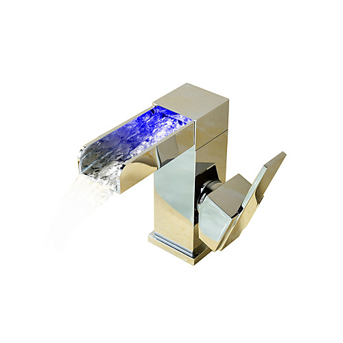 

Ванная раковина кран - LED / Водопад Хром По центру Одной ручкой одно отверстиеBath Taps