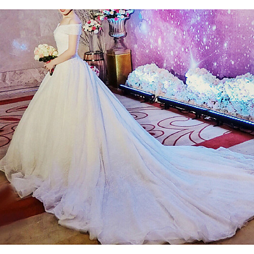A-Line Off Shoulder Cathedral Train Tulle Cap Sleeve Made-To-Measure Wedding Dresses with Beading / Appliques 2020
A-Line Off Shoulder Cathedral Train Tulle Cap Sleeve Made-To-Measure Wedding Dresses with Beading / Appliques 2020