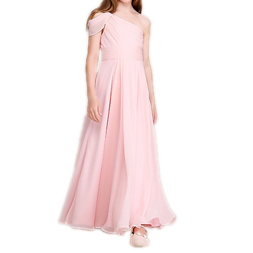 A-Line Floor Length Flower Girl Dress - Polyester Short Sleeve One Shoulder with Ruching
A-Line Floor Length Flower Girl Dress - Polyester Short Sleeve One Shoulder with Ruching