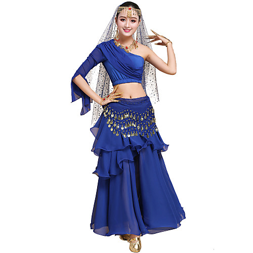 

Belly Dance Outfits Women's Performance / Theme Party Chiffon Glitter / Wave-like / Paillette Half-Sleeve Natural Skirts / Top / Waist Accessory