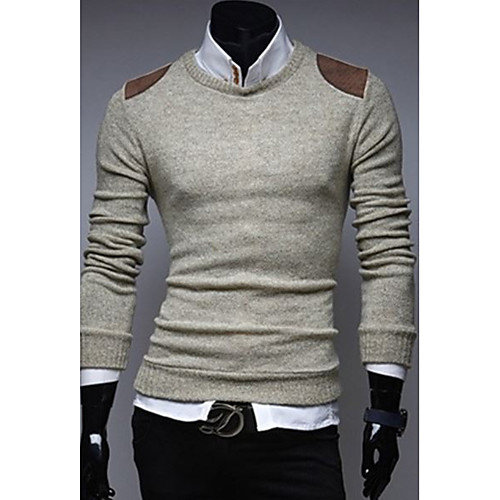 

Men's Solid Colored Long Sleeve Pullover Sweater Jumper, Round Brown / Dark Gray / Beige US36 / UK36 / EU44 / US38 / UK38 / EU46 / US40 / UK40 / EU48