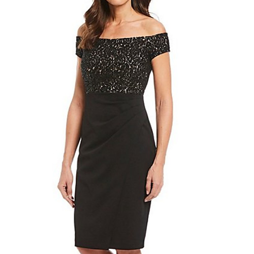 Sheath / Column Off Shoulder Knee Length Satin / Jersey Short Sleeve Elegant Mother of the Bride Dress with Beading 2020
Sheath / Column Off Shoulder Knee Length Satin / Jersey Short Sleeve Elegant Mother of the Bride Dress with Beading 2020