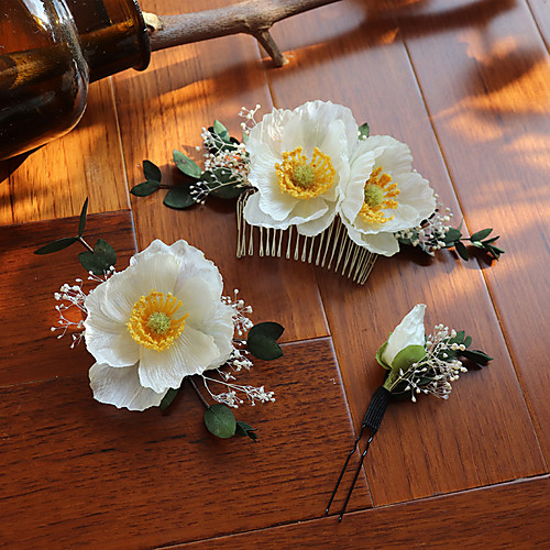 

Fabrics Hair Combs with Floral 3 Pieces Wedding / Party / Evening Headpiece