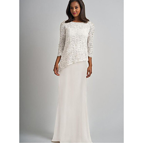 

Sheath / Column Bateau Neck Floor Length Chiffon / Lace 3/4 Length Sleeve Elegant & Luxurious Mother of the Bride Dress with Lace Mother's Day 2020