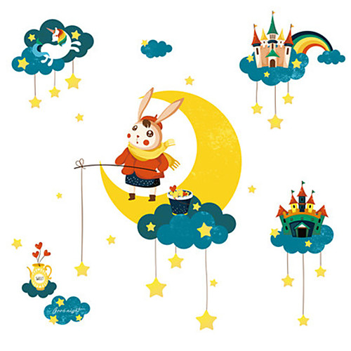 

Cartoon cute rabbit wall sticker room bedroom bedside layout moon decorations stickers porch self-adhesive pictorial