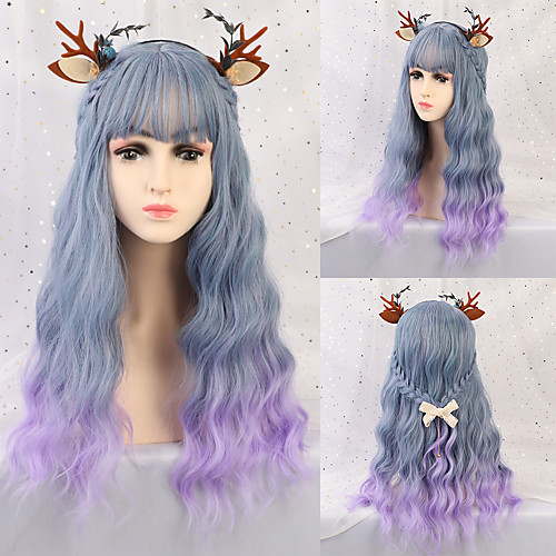 

Synthetic Wig Ombre Curly Tight Curl Minaj Neat Bang With Bangs Wig Long Purple / Blue Light Blue Synthetic Hair 24 inch Women's Party Synthetic Natural Blue Purple EMMOR / African American Wig
