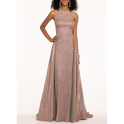 A-Line Halter Neck Sweep / Brush Train Polyester Elegant Engagement / Formal Evening Dress 2020 with Beading / Sash / Ribbon
A-Line Halter Neck Sweep / Brush Train Polyester Elegant Engagement / Formal Evening Dress 2020 with Beading / Sash / Ribbon