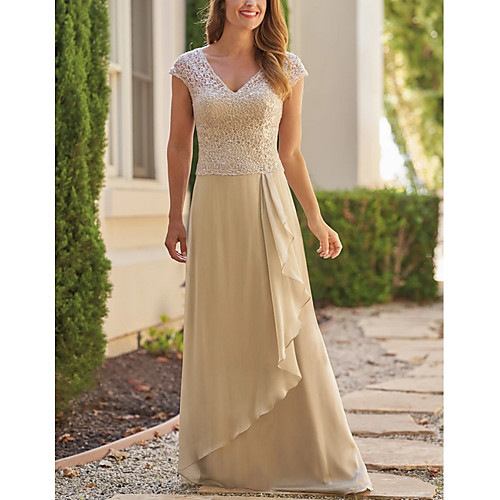 Sheath / Column Plunging Neck Floor Length Chiffon Short Sleeve Elegant & Luxurious Mother of the Bride Dress with Ruffles 2020
Sheath / Column Plunging Neck Floor Length Chiffon Short Sleeve Elegant & Luxurious Mother of the Bride Dress with Ruffles 2020
