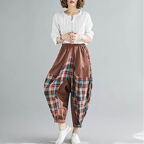 

Women's Basic Chinos Pants - Plaid / Checkered Wine Camel S M L