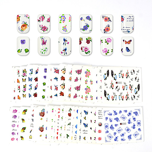 

Weilusi 1 комплект смешанный дизайн новый стикер искусства ногтя набор простой летний цветок бабочка вода наклейка слайдер обертывания маникюр декор
