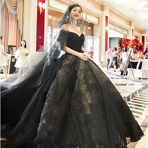 Ball Gown Off Shoulder Court Train Lace / Tulle Short Sleeve Sexy Black / Modern Wedding Dresses with Lace / Appliques 2020
Ball Gown Off Shoulder Court Train Lace / Tulle Short Sleeve Sexy Black / Modern Wedding Dresses with Lace / Appliques 2020
