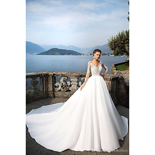 A-Line V Neck Court Train Lace Long Sleeve Casual / Beach Illusion Sleeve Wedding Dresses with 2020
A-Line V Neck Court Train Lace Long Sleeve Casual / Beach Illusion Sleeve Wedding Dresses with 2020