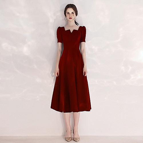 A-Line Scoop Neck Tea Length Velvet Minimalist / Red Cocktail Party / Prom Dress with Pleats 2020
A-Line Scoop Neck Tea Length Velvet Minimalist / Red Cocktail Party / Prom Dress with Pleats 2020