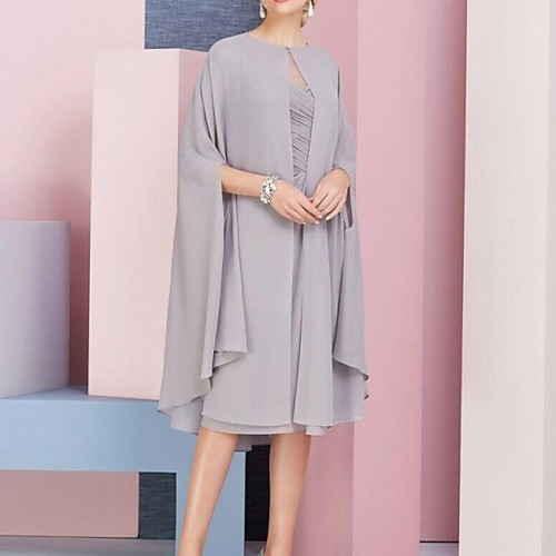 Sheath / Column Jewel Neck Knee Length Chiffon 3/4 Length Sleeve Elegant Mother of the Bride Dress with Appliques Mother's Day 2020
Sheath / Column Jewel Neck Knee Length Chiffon 3/4 Length Sleeve Elegant Mother of the Bride Dress with Appliques Mother's Day 2020
