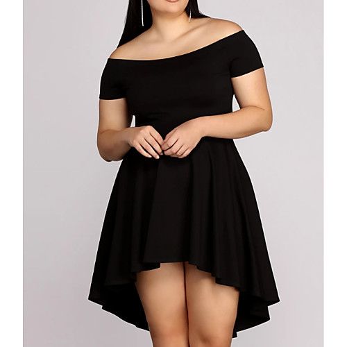 

A-Line Off Shoulder Asymmetrical Spandex Plus Size / Black Cocktail Party / Homecoming Dress with Pleats 2020