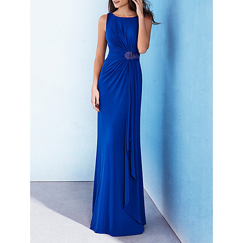 Sheath / Column Jewel Neck Floor Length Polyester Elegant / Blue Wedding Guest / Formal Evening Dress with Beading / Draping 2020
Sheath / Column Jewel Neck Floor Length Polyester Elegant / Blue Wedding Guest / Formal Evening Dress with Beading / Draping 2020