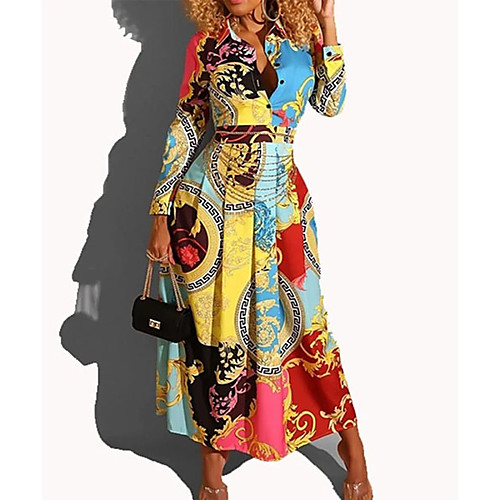 Women's Maxi Light Blue Dress Elegant A Line Geometric Shirt Collar S M Slim 
Women's Maxi Light Blue Dress Elegant A Line Geometric Shirt Collar S M Slim