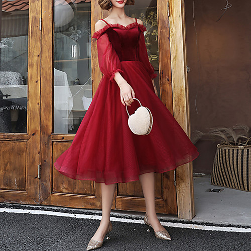 A-Line Off Shoulder Tea Length Tulle / Velvet Elegant / Red Cocktail Party / Prom Dress with Pleats 2020
A-Line Off Shoulder Tea Length Tulle / Velvet Elegant / Red Cocktail Party / Prom Dress with Pleats 2020