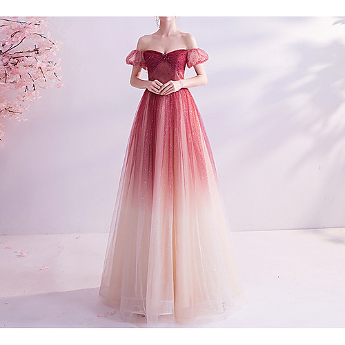 A-Line Off Shoulder Floor Length Lace / Tulle Bridesmaid Dress with Sequin / Pleats
A-Line Off Shoulder Floor Length Lace / Tulle Bridesmaid Dress with Sequin / Pleats