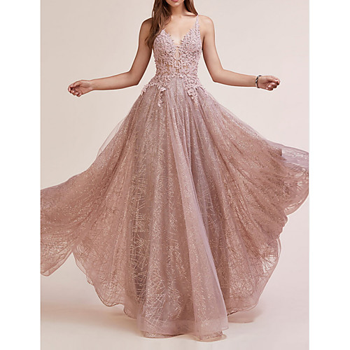 A-Line V Neck Floor Length Lace Sparkle / Pink Engagement / Prom Dress with Sequin / Appliques 2020
A-Line V Neck Floor Length Lace Sparkle / Pink Engagement / Prom Dress with Sequin / Appliques 2020